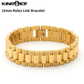 King Ice キングアイス リンクチェーン ブレスレット 腕輪 ゴールド "15mm Rolex Link Bracelet" ステンレススティール 人気ブランド アクセサリー 金メッキ メンズ レディース 男女兼用 送料無料