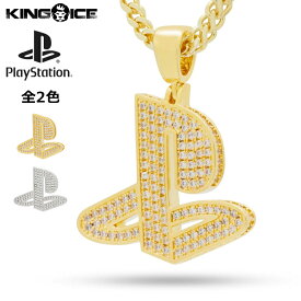 King Ice×PlayStation キングアイス プレイステーション ネックレス ゴールド ジルコニアストーン "14K Gold Iced Out Classic PS Logo Necklace" 人気ブランド アクセサリー 金メッキ メンズ レディース 送料無料