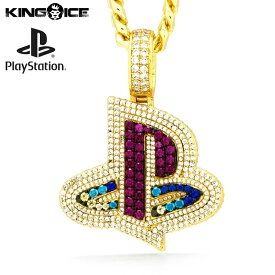King Ice×PlayStation キングアイス プレイステーション ネックレス ゴールド VVSダイヤモンド ダイアモンド "14K Gold Iced Out Classic PS Logo Necklace" 人気ブランド アクセサリー 金メッキ メンズ レディース 送料無料