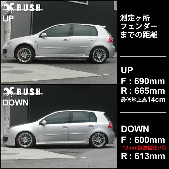 楽天市場 Rush 車高調 ゴルフ5 Gti 2wd フォルクスワーゲン 車高短 モデル フルタップ車高調 全長調整式車高調 減衰力調整付 Rush Damper Import Class 車高調通販 Transport 楽天市場店