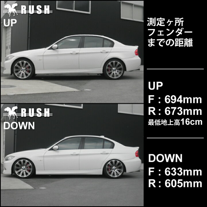 楽天市場 予約販売 Rush 車高調 Bmw E90 3シリーズ セダン 2wd 車高短 モデル フルタップ車高調 全長調整式車高調 減衰力調整付 Rush Damper Import Class 車高調通販 Transport 楽天市場店