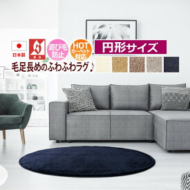 ラグ ラグマット 絨毯 日本製 防炎 カーペット 北欧 デザイン ふわふわ ナイロン 毛足約22mm 防ダニ 抗菌 prevell プレーベル ジェイド 円形 約140×140cm （ ベージュ ブラック シルバー エクリュ ブラウン ネイビー ） 引っ越し 新生活 お買い物マラソン