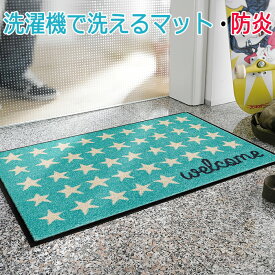 玄関マット 洗える マット キッチンマット 屋外 屋内 デザインマット 速乾性 約50×75cm Welcome Stars ウエルカム スター A028A (R) wash+dry ウォッシュドライ 引っ越し 新生活