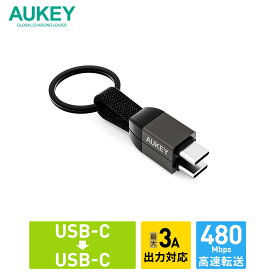 AUKEY USB Type-C to C ストラップ型ケーブル 10cm Circlet Series CB-CC16 ブラック 急速充電 キーホルダー型 キーリング データ転送 480Mbps iPhone 2年保証 オーキー