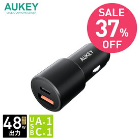 【6/4 20:00-6/11 1:59 楽天スーパーSALE特別価格】AUKEY シガーソケット USB 車載充電器 Enduro Duo 48W USB-A USB-C 2ポート 高出力 2台同時充電対応 カーチャージャー ブラック CC-Y22-BK スマホ iPhone Android 充電 コンパクト 軽量 LEDライト 12-24V車 2年保証