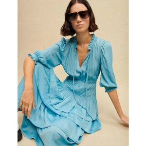 maje LONG SATINY DRESS WITH RUFFLES �����s�[�X