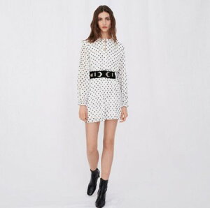 maje Crinkle-effect, belted polka dot �����s�[�X