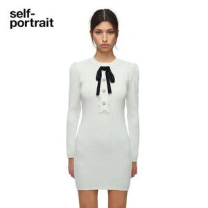 Self-Portrait �Z���t�|�[�g���[�g Lace Collar Ivory Lurex Knit Dress �����s�[�X
