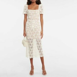 Self-Portrait �Z���t�|�[�g���[�g Ivory Guipure Fitted Midi Dress �����s�[�X �Z���t�|�[�g���C�g