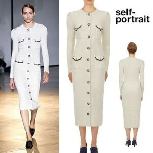 Self-Portrait Ivory Lurex Longline Knit Cardigan�����s�[�X �Z���t�|�[�g���C�g