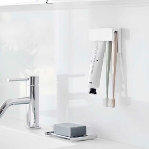 歯ブラシスタンド 山崎実業 正規品 tower タワー フィルムフック差し込み式歯ブラシ&チューブホルダー W9 浮かせて収納で乾きやすく衛生的 壁掛け 壁付け 浮かせる収納 歯ブラシホルダー 149