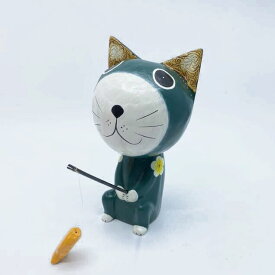 【インテリア雑貨 おしゃれ バリ風】 猫 雑貨 魚釣りをしているバリネコ 雑貨 5色 木製 オブジェ 置物 ネコ グッズ おしゃれ プレゼント ねこ雑貨 猫 インテリア 雑貨 猫 雑貨 アジアン バリ 木彫り 動物 誕生日 猫 好き プレゼント ギフト ホワイトデー 人気 男性 女性