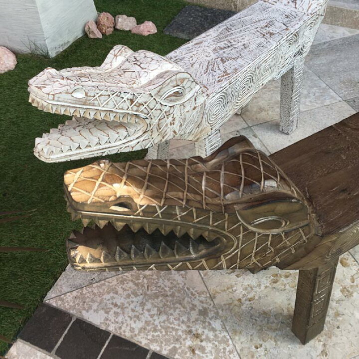 楽天市場】バリ島直輸入 手彫り 白いワニ ウッドベンチ 幅 約130cm 