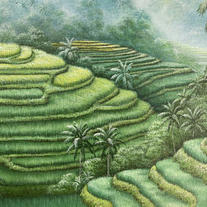 楽天市場 P5倍 限定クーポン セール中 バリ絵画 風景画 棚田 ライステラス フレーム付 W63 H53cm 田園風景 アートパネル 絵 ウォールデコレーション 壁飾り 壁掛け バリ雑貨 アジアン雑貨 額付き バリアート おしゃれ 開運 風水 玄関 アジアン バリ雑貨 石材の