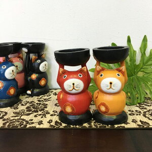【インテリア雑貨 おしゃれ バリ風】猫 好き プレゼント 雑貨 人気 かわいい 小物入れ アジアン雑貨 バリ風 バンザイ皿持ちバリネコ 猫の置き物 5色 木製 オブジェ ねこ 置物 バリ雑貨 アニ