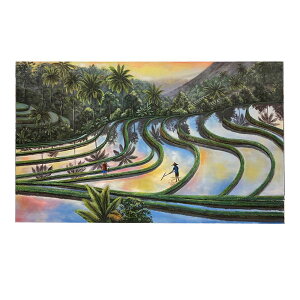 バリ絵画 風景画 棚田 ライステラス 夕日 フレームなし W170×H100cm 田園風景 バリアート アートパネル アジアン インテリア おしゃれ バリ 壁飾り 壁掛け バリ おしゃれ パネル 開運 風水 玄関