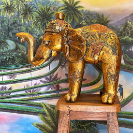 象の置物 ゾウのオブジェ 木製 大 W60cm 2色 金 白 木彫りの象 象 ぞう オブジェ ゾウさん オブジェ 動物 バリ島 インドネシア 雑貨 開運 南国