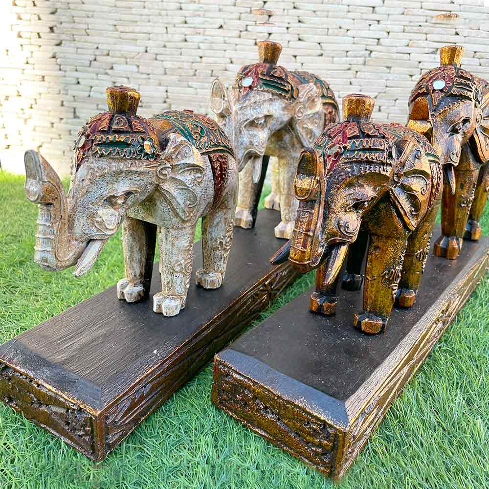楽天市場】象の置物 ゾウのオブジェ 2連 木彫りの象 W40cm 木製