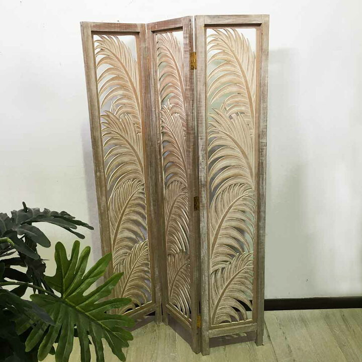 楽天市場】パーテーション 衝立 3連 パームリーフ柄 ホワイト H170cm 