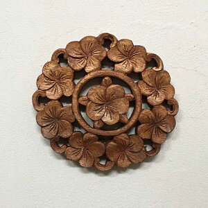 【インテリア雑貨 おしゃれ バリ風】 木製 壁掛け レリーフ 丸型 プルメリア 20cm ブラウン ラウンド 木彫り ウッド インテリア レリーフ 木製彫刻アート ウッド パネル オブジェ バリ雑貨 ア