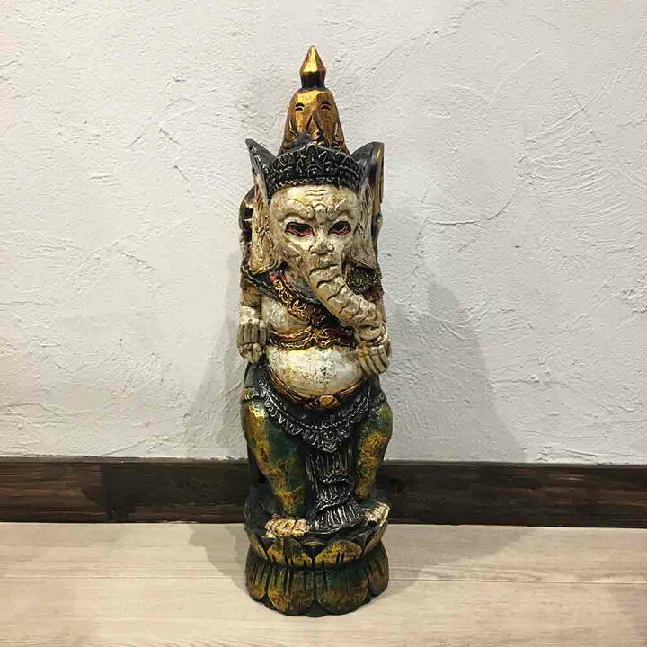楽天市場】【ポイントUP アジアン バリ】 木彫り ガネーシャ 60cm 白 