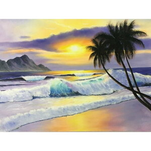 【インテリア雑貨 おしゃれ バリ風】 海の絵 ビーチ ヤシの木 W90×H70 (1164) アートパネル 海 紫 パープル バリ 絵 海岸 バリアート ハワイ ハワイアン 西海岸 南国 バリ島 ウブド 海 リゾート