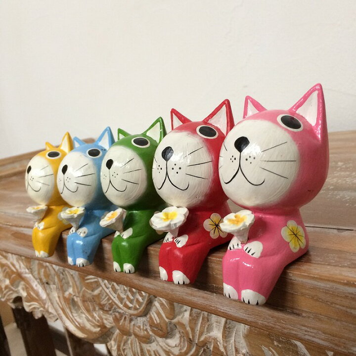 楽天市場】お座り花持ちバリネコ 5体セット かわいい 猫雑貨 置物 ネコ 