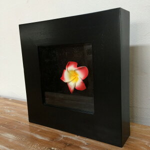 【 アウトレット 在庫処分 スーパーセール 半額 】 アジアン雑貨 インテリア バリ風 木枠 オブジェ プルメリア B-1 ピンク花 黒枠 インテリア 南国風 ハワイ アート バリ雑貨 置物 飾り アジア