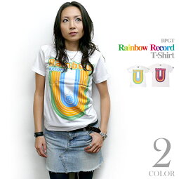 RainbowRecord(レインボーレコード)TシャツBPGTsp028tee-じ完-虹色音楽ミュージックポップロックグラフィックかわいいカジュアルオリジナル半袖メンズレディースユニセックスホワイト白色コットン綿100%Tシャツ屋さんバンビ【RCP】
