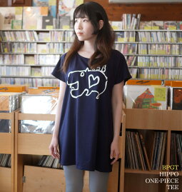 カバTシャツワンピース-BPGT-sp053opt-GR-ワンピTシャツ半袖ロゴかば河馬Hippoアニマルイラスト落書きらくがきポップカジュアルコーデ可愛いかわいいレディースガールズネイビー紺色MサイズTシャツ屋さんバンビ【RCP】