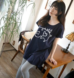カバTシャツワンピース-BPGT-sp053opt-GR-ワンピTシャツ半袖ロゴかば河馬Hippoアニマルイラスト落書きらくがきポップカジュアルコーデ可愛いかわいいレディースガールズネイビー紺色MサイズTシャツ屋さんバンビ【RCP】