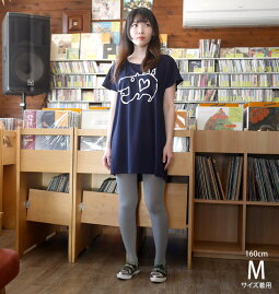 カバTシャツワンピース-BPGT-sp053opt-GR-ワンピTシャツ半袖ロゴかば河馬Hippoアニマルイラスト落書きらくがきポップカジュアルコーデ可愛いかわいいレディースガールズネイビー紺色MサイズTシャツ屋さんバンビ【RCP】