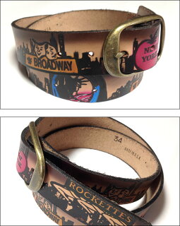 エンボスレザーベルト(ニューヨーク)-BRACKNEYLEATHERWORKSブラックニーレザーワークス-squ5307-24-G-NY自由の女神USAアメリカ製本革小物型押しアメカジカジュアルメンズユニセックスロング大きいサイズブラウン茶色【RCP】