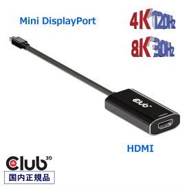国内正規品 Club3D Mini DisplayPort 1.4 to HDMI 2.1 4K120Hz HDR アクティブ アダプタ Active Adapter オス/メス (CAC-1186)