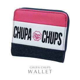 二つ折り財布 チュッパチャプス レザー デニム 刺繍 トリコカラー CHUPA CHUPS キャラクター ハーフサイズ 折りたたみ ミニウォレット 革 合皮 ラウンドファスナー コインケース コインパース 小銭入れ カード入れ カードホルダー カードポケット 収納 コンパクト 雑貨 P2