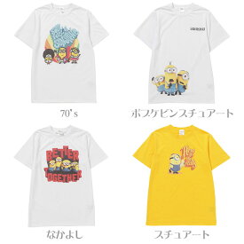 Tシャツ 半袖 レディース クルーネック MINIONS ミニオンズ キャラクター プリント 丸首 ラウンドネック トップス カットソー T-shirt 女性用 ウィメンズ コットン 綿 キャラT インナー 肌着 部屋着 ルームウェア パジャマ 寝間着 寝巻 ワンポイント P2【メール便対応】