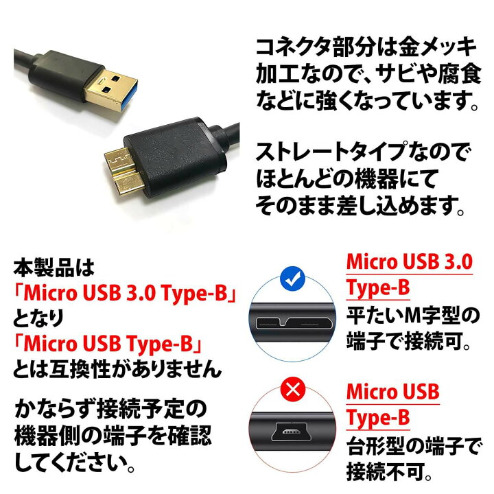 楽天市場】＼50%offクーポン有／ Micro USB 3.0 Type-B ケーブル 長さ 