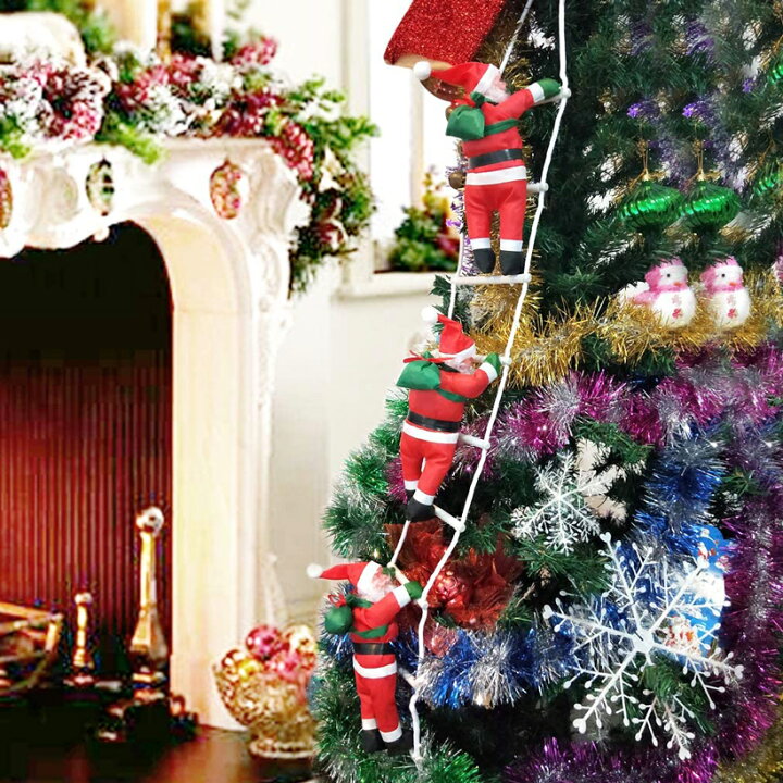 楽天市場 クリスマス はしごサンタ飾り サンタ３体 クリスマスツリー オーナメント サンタクロース 人形 パーティー 吊り 飾り付け クリスマス 部屋 装飾 デコレーション 吊り装飾用 子供 雰囲気 人気 インテリア クリスマス 飾り ビジュー