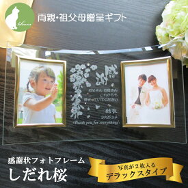 結婚 両親 プレゼント 子育て感謝状 記念品 ギフト 挙式 披露宴 ウェディング 祖父母 名入れ フォトフレーム 写真立て フォトスタンド メッセージ 彫刻【両親贈呈プレゼント・感謝状フォトフレーム・しだれ桜・写真2枚用デラックスタイプ】