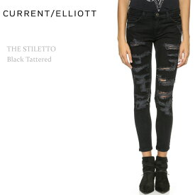 【SALE】Current Elliott（カレントエリオット）THE STILETTO Black Tatteredクロップドスキニー/カラーデニム/ダメージ/デストロイデニム