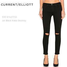 【SALE】CURRENT ELLIOTT（カレントエリオット）THE STILETTO Jet Black Knee Destroyクロップド/スキニー/カラーデニム/ブラックデニム/ダメージ