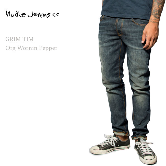 【SALE】Nudie Jeans（ヌーディー・ジーンズ）　GRIM TIM Organic Wornin Pepperグリムティム タイトストレート  メンズデニム デニムパンツ ジーンズ | ＢＬＵＥ　ＡＤＤＩＣＴ