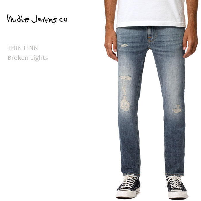 【SALE】NUDIE JEANS ヌーディージーンズ THIN FINN Broken Lightsヌーディージーンズ シンフィン メンズデニム  デニムパンツ ダメージデニム ジーンズ タイトスキニー nudie jeans co | ＢＬＵＥ　ＡＤＤＩＣＴ