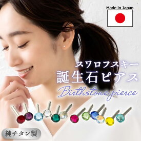 スワロフスキー 誕生石 セカンドピアス 日本製 純チタン 太軸 片耳 金属アレルギー ピアス ロングポスト BlueHill ピアス ガーネット アメジスト アクアマリン 水晶 エメラルド レインボームーンストーン ルビー ペリドット オパール アイオライト シトリン ターコイズ