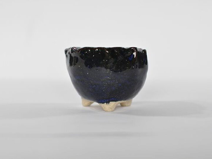 楽天市場 盆栽鉢 手ひねりの小丸三足 深青 3号 山野草 信楽焼 3号 鉢 陶器 信楽焼 盆栽鉢 盆栽妙 楽天市場店