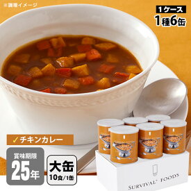 非常食 サバイバルフーズ チキンカレー(大缶1号缶＝約334g)×6缶セット 約60食相当 25年保存 セイエンタプライズ