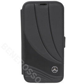 メルセデスベンツ iPhone 15 レザー ブックタイプケース NEW WAVE III ブラック MEBKP15S8ROLK