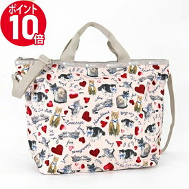 《P10倍_11日01:59まで》レスポートサック トートバッグ LeSportsac DELUXE EASY CARRY TOTE 2wayショルダーバッグ キャット柄 ライトピンク×ベージュ レディース 4360 E479