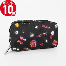 《ポイント10倍_27日9:59迄》レスポートサック ポーチ LeSportsac RECTANGULAR COSMETIC ネオン風 キュート柄 ブラック系 レディース 6511 E481| メール便送料無料 | ブランド