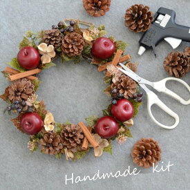 アップルリースキット 25cm 秋 りんご リース 秋色カラー シックリース 玄関用リース キット 材料 花材 マニュアル リース手作りキット ハロウィンリース 手作りキット リース人気 リース玄関 オータムリース ギフト プレゼント 贈り物 ハンドメイド 手作り